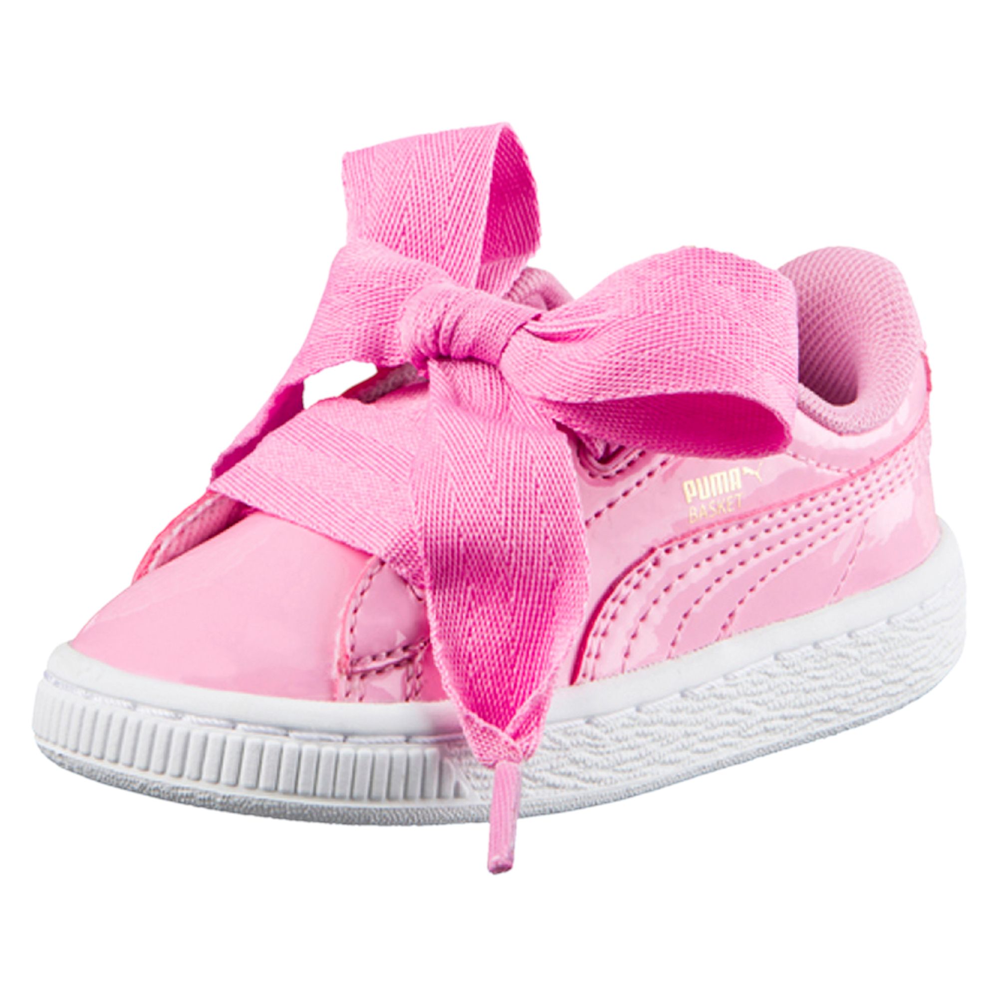 puma pink basket heart patent trainers